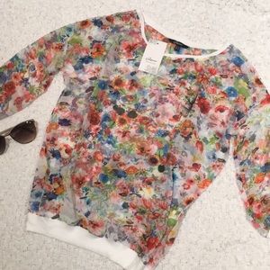 NWT Floral Print Semi-sheer Top